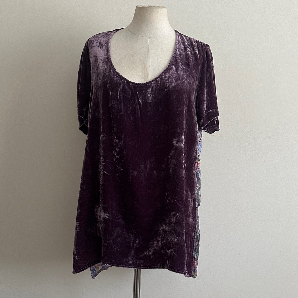 Johnny Was MIX MEDIA Silk Back VELVET FRONT Blouse Top size small - Picture 4 of 5